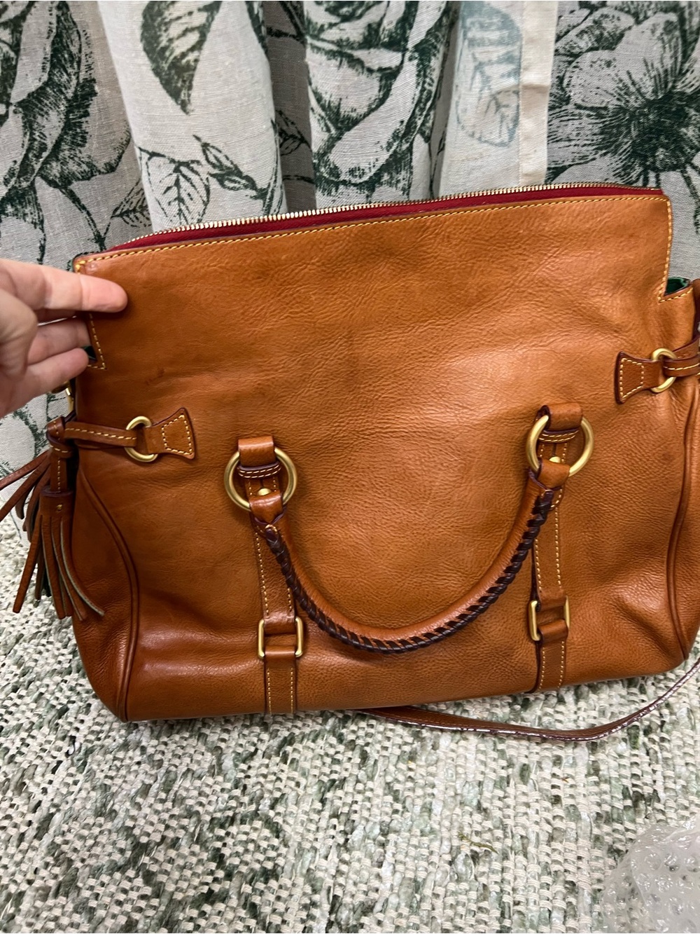 Dooney & Bourke Tan Leather Satchel with Tassels - Picture 5 of 6